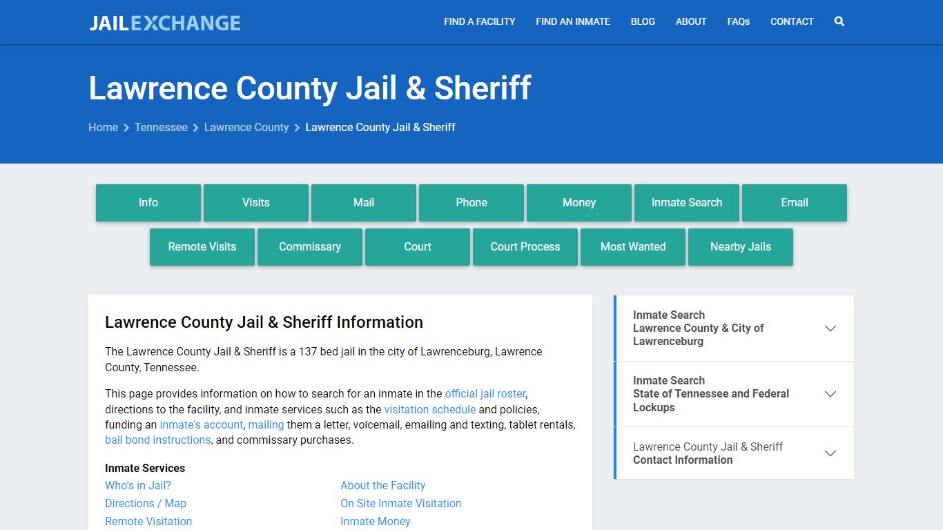 Lawrence County Jail & Sheriff, TN Inmate Search, Information